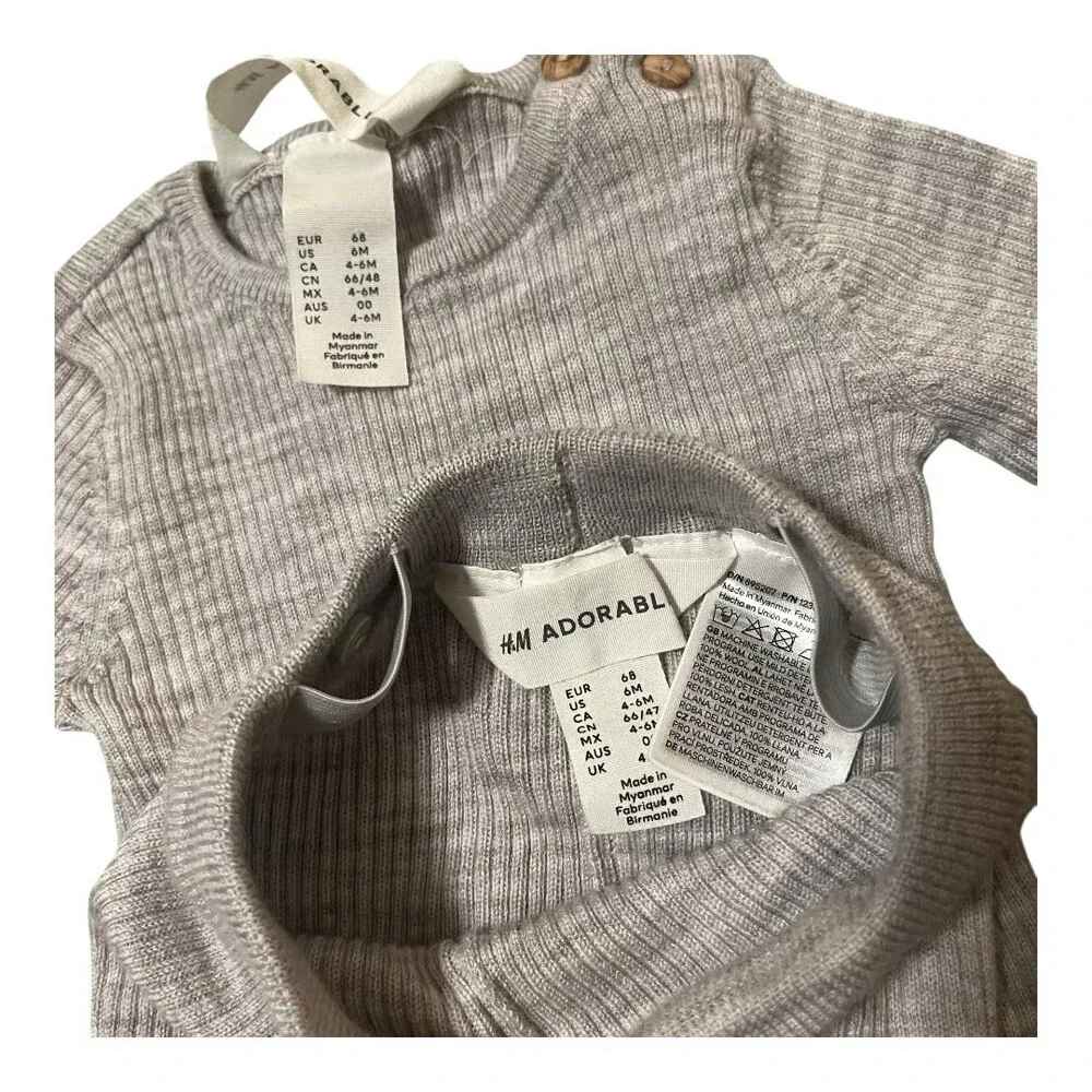 H&M Merino Wool 4-6mo Gray 2pc Set Sweater Leggings Baby Boy Girl Gender Neutral